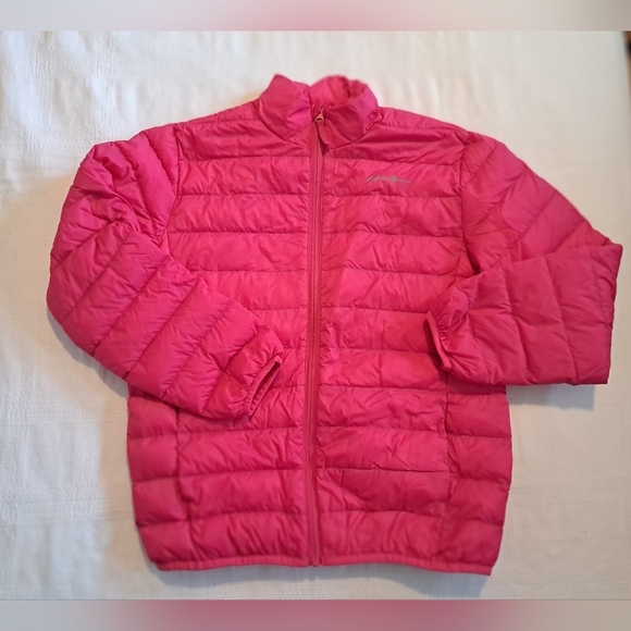 Eddie Bauer girls size Medium or 10-12 bubblegum pink duck down puffer jacket - Picture 1 of 6